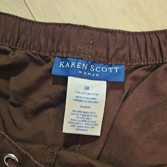 Karen Scott Size 3X brown Pull On Elastic Drrawstring Waist Capri's cotton - Picture 3 of 5
